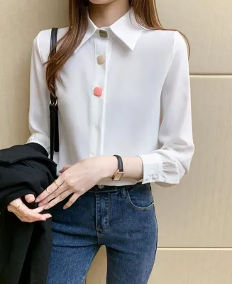 Women White Shirt with Cute Buttons Design Colors