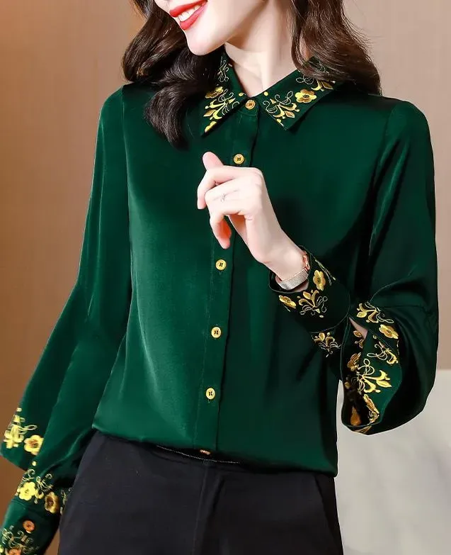 Women Stain Shirt Embroidery Flower