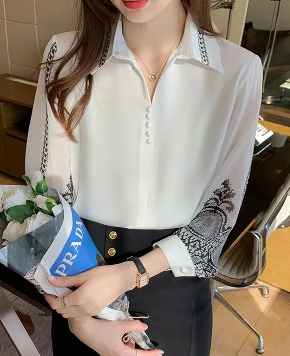 Amazing Women Blouse Printed Collar &amp; Sleeves