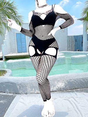 Fishnet Full Sleeve Mesh Body Stocking