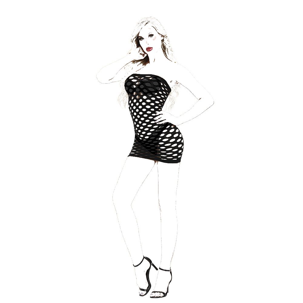 Erotic Strapless Hollow Lingerie Mesh Chemise, Size: Free Size, Color: Black