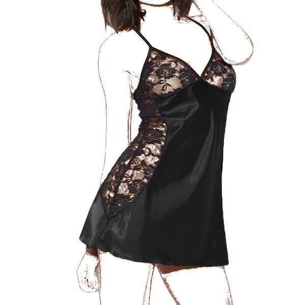 Mini Dress Underwear Valentine Babydoll Nightwear, Size: S, Color: Black