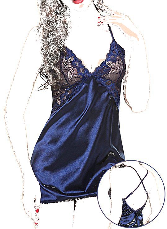 Silky Nightgown Cross Back Straps, Size: S, Color: Blue