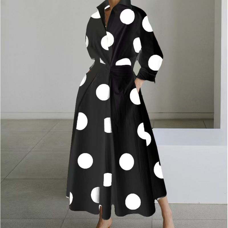 Black Polka Dot Full Sleeve Maxi Women Dress