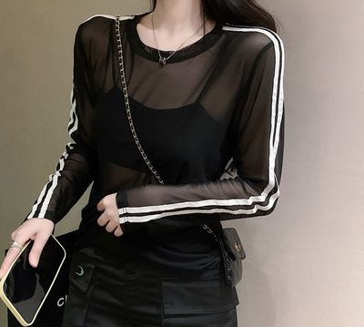 Women Chiffon Top with Striped Sleeves