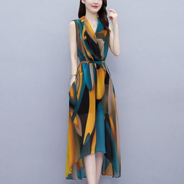 Elegant Sleeveless V-neck Colorful Women Dress