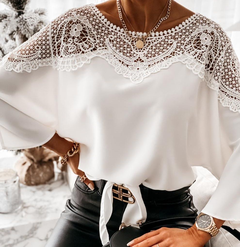 Stylish Elegant Laced Shoulders Women Blouse
