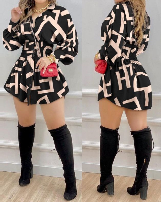 Stylish Modern Print Women Shirt Dress