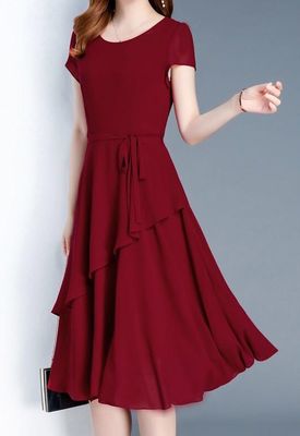 Women Elegant Red Midi Dress