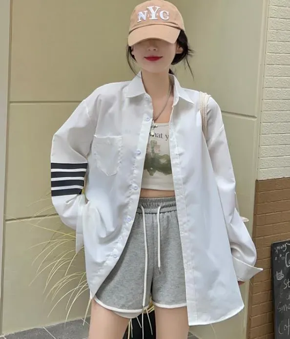 Long Striped Sleeve Women Shirt