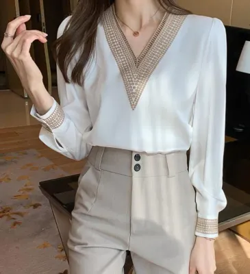 Women Stylish Embroidery V-Neck Blouse