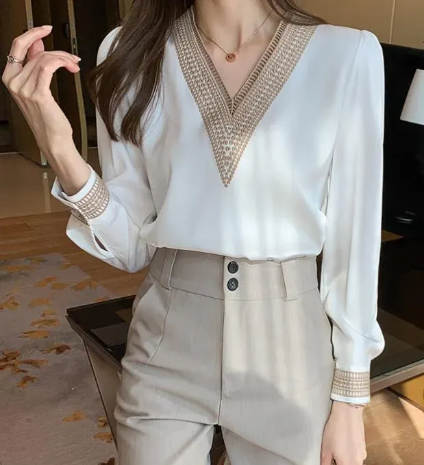 Women Stylish Embroidery V-Neck Blouse