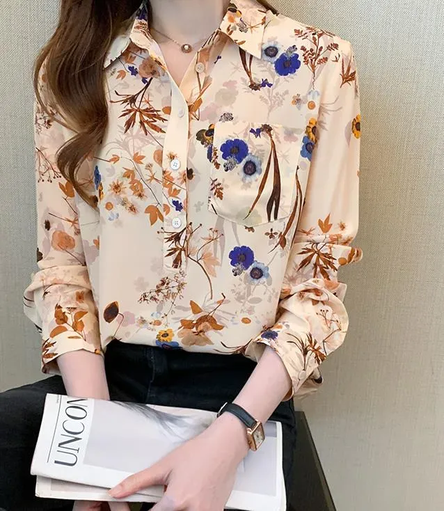Ladies Long Sleeve Shirt Floral Print