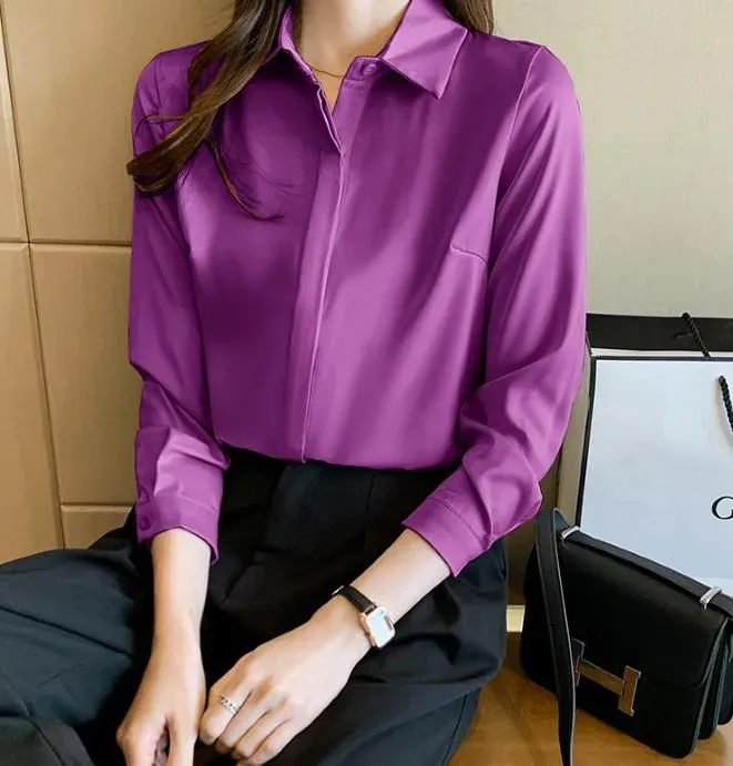 Stylish Women Satin Solid Color Shirt