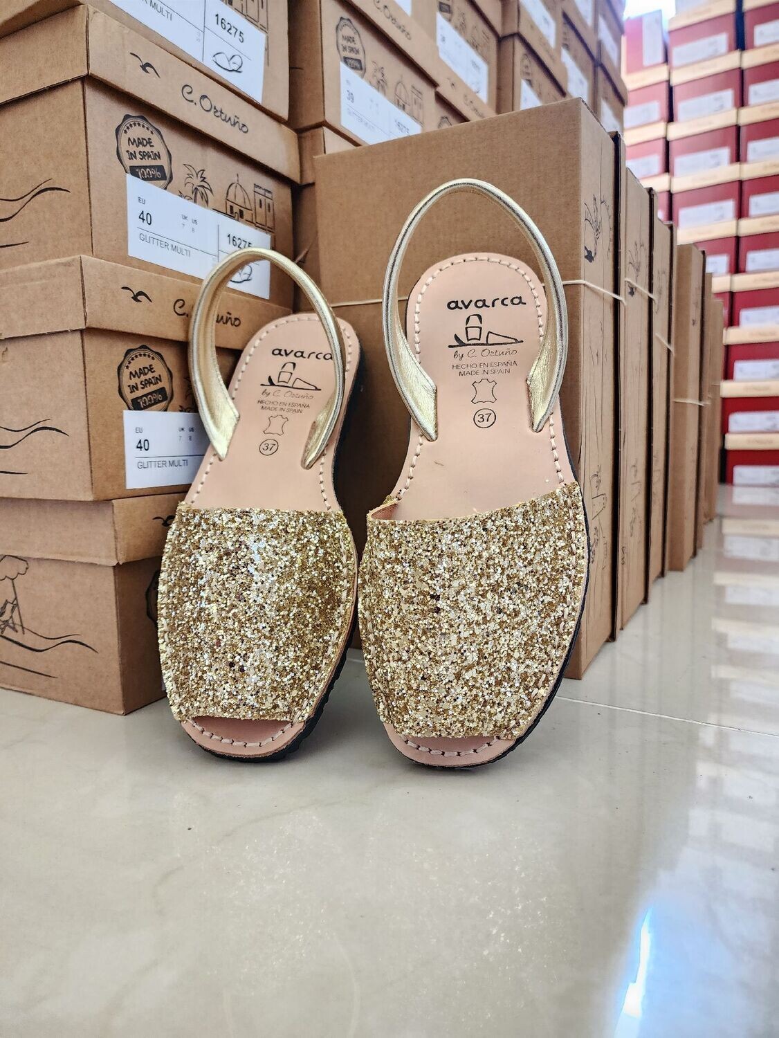 Glitter, Color: Gold, Size: 34 (US 4)