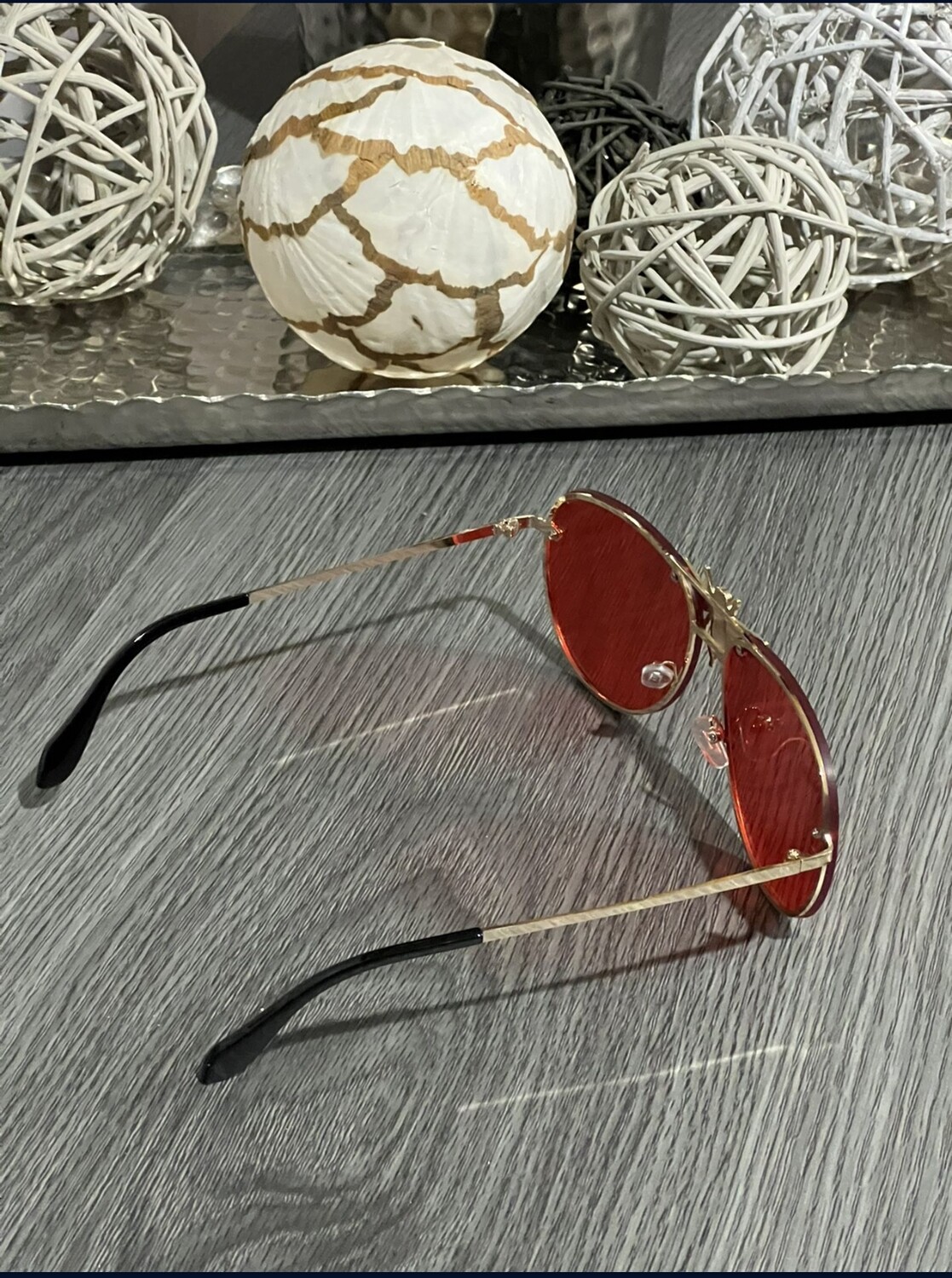 Bee Sunglasses - Red Lens with Gold Frame