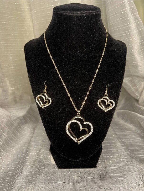 Gold Plated Heart Shaped Necklace and Earrings