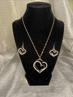 Gold Plated Heart Shaped Necklace and Earrings
