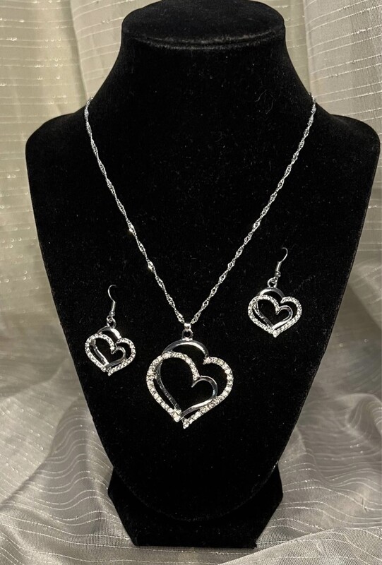 Sterling Silver Heart Shaped Necklace and Earrings