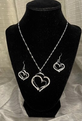 Sterling Silver Heart Shaped Necklace and Earrings