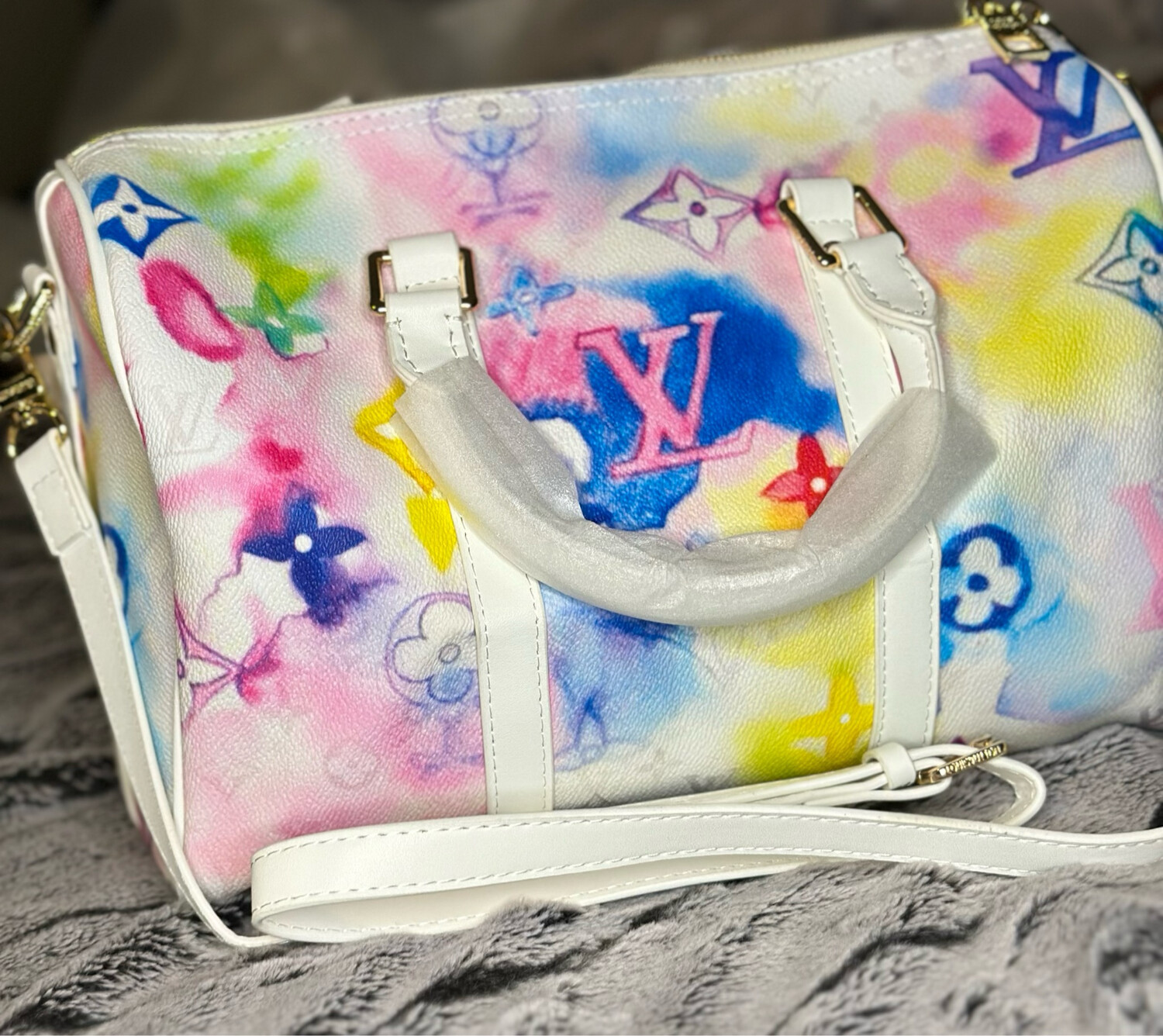 LV Tote White Multi With Wallet