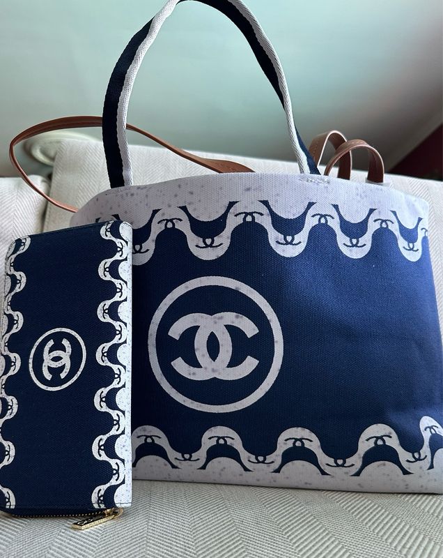 Chanel Blue/white Sail Bag With Wallet