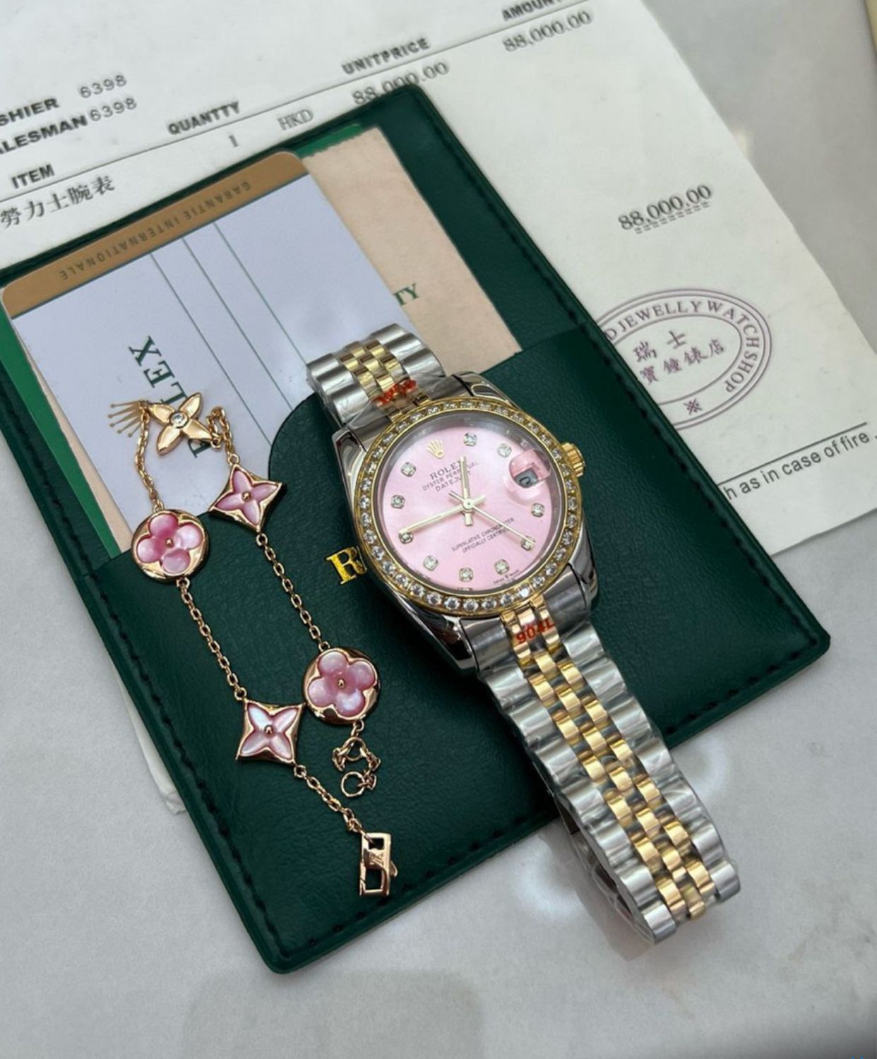 Pink Rolex And Bracelet