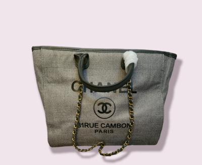Chanel Gray Canvas Tote Bag