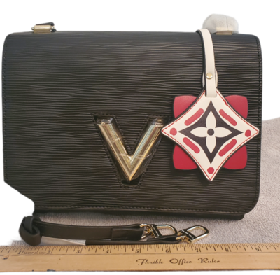 LV Black and White with Red Top Handle Bag