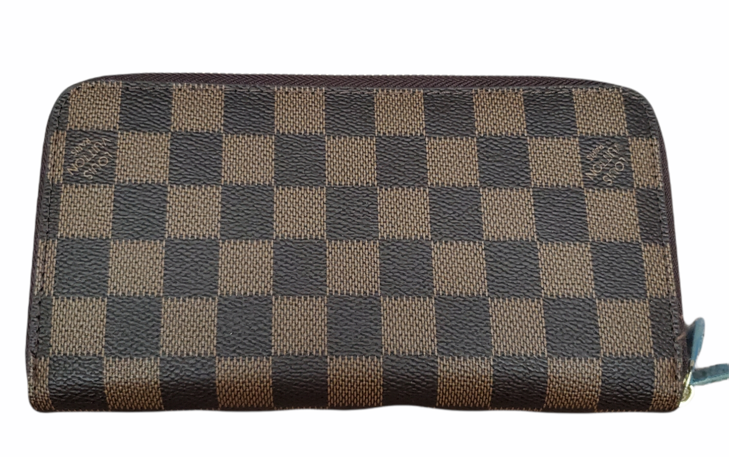 LV Double Zip Brown Checkered Wallet
