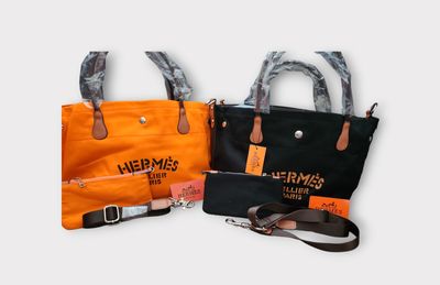 Hermes Orange and Black Tote