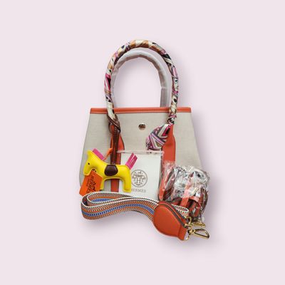 Hermes Tan and Orange Canvas Bag