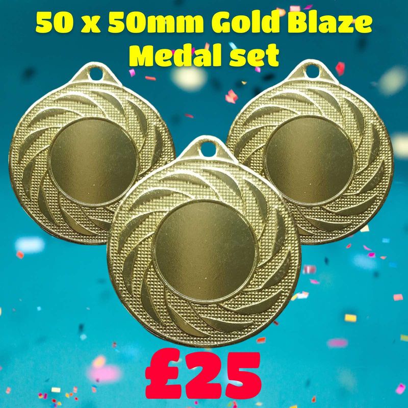 50 X 50MM GOLD BLAZE MEDAL SET