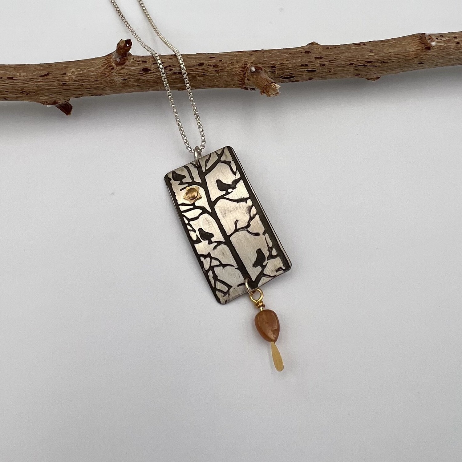 Birds in the Tree Oxidized Sterling Silver Pendant