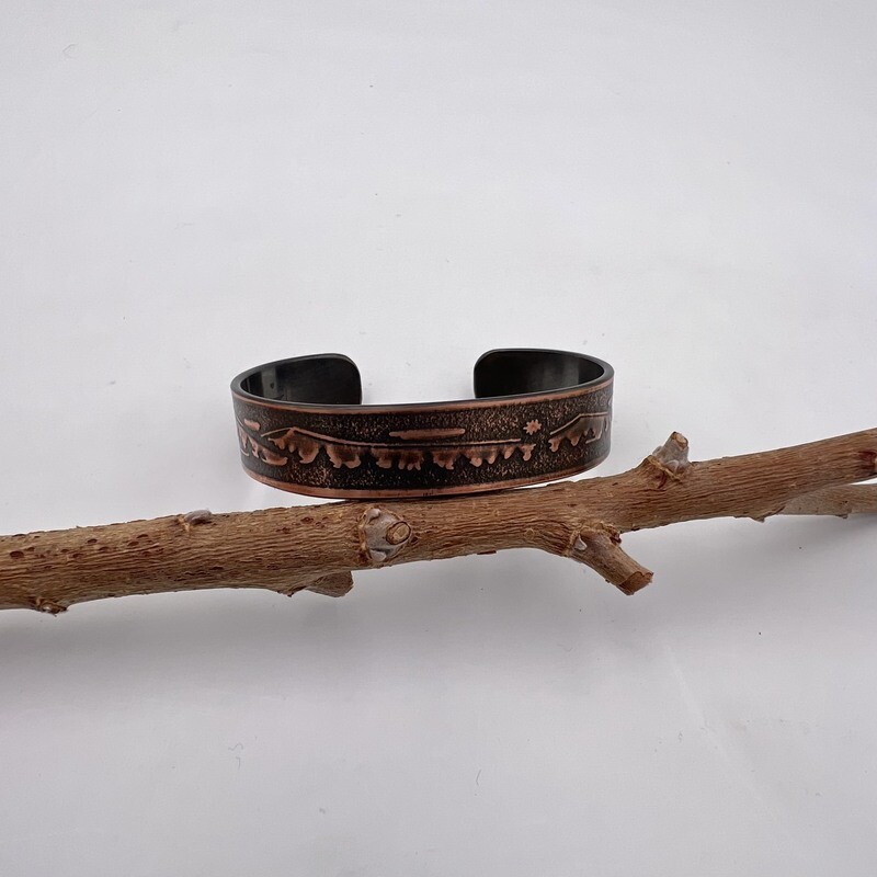 Mountain and Trees Wide Copper Bangle