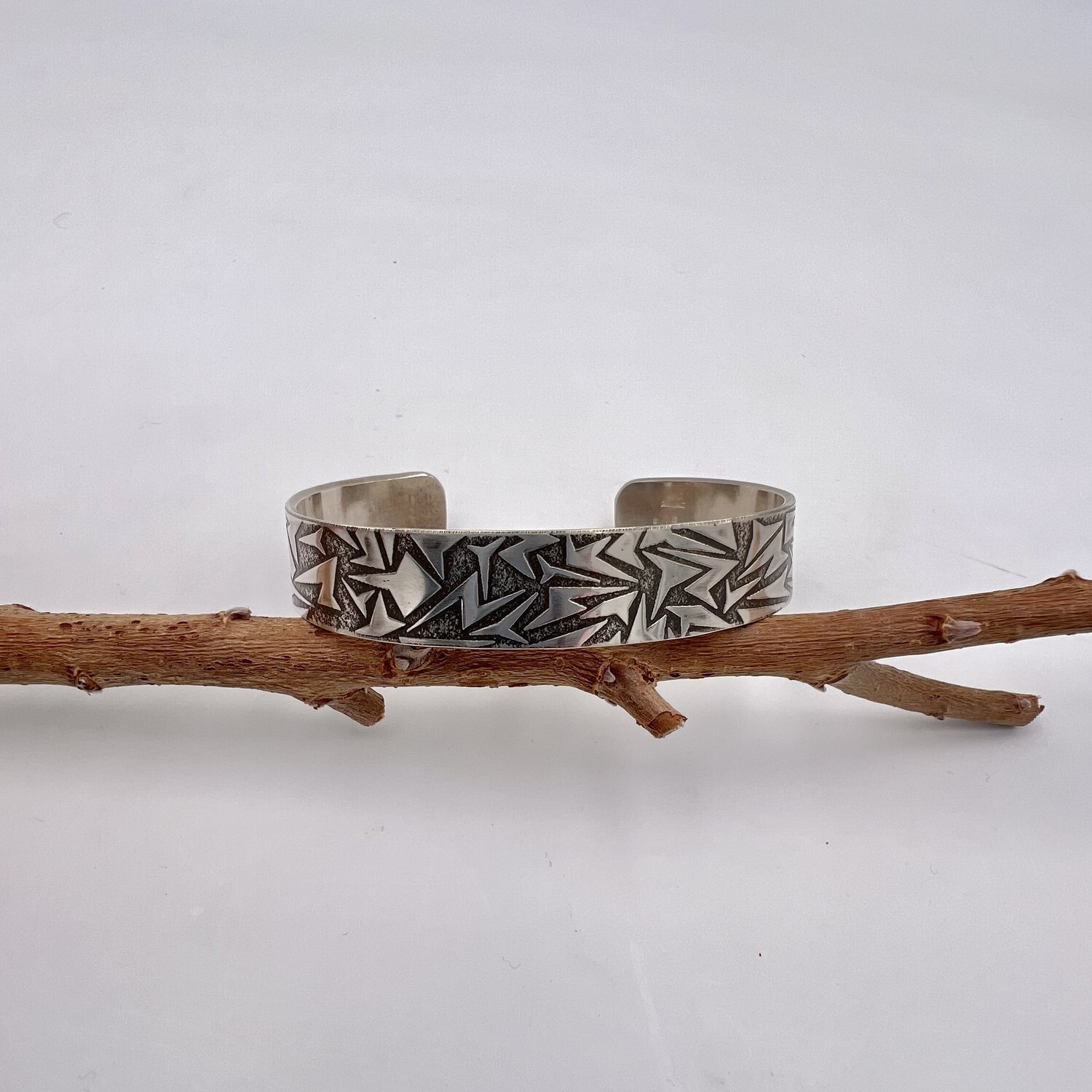 Lightning Bolt Pattern on Oxidized Sterling Silver Cuff