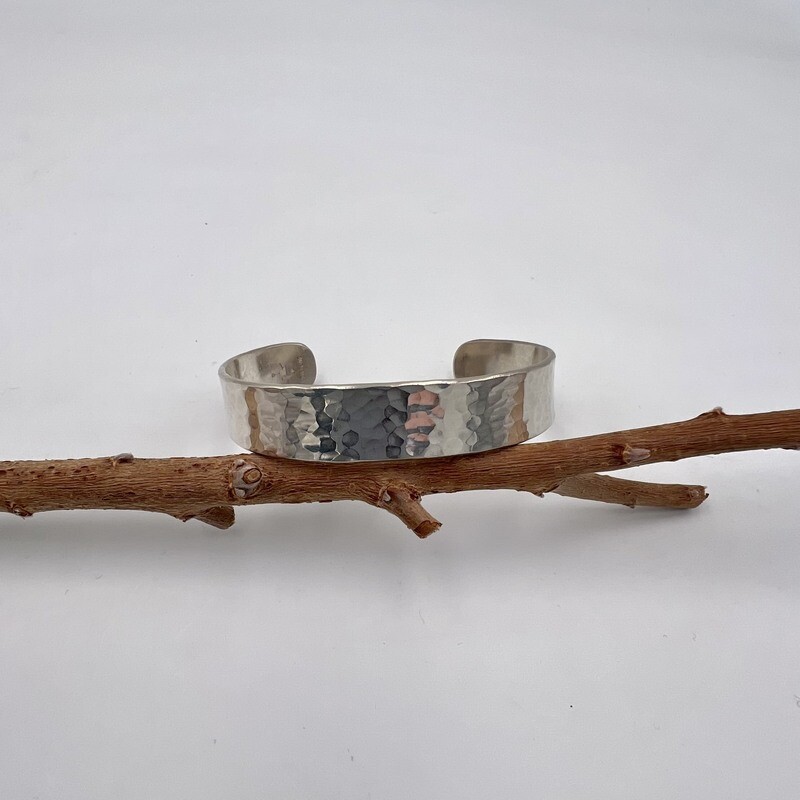Hammered Texture Wide Sterling Silver Cuff