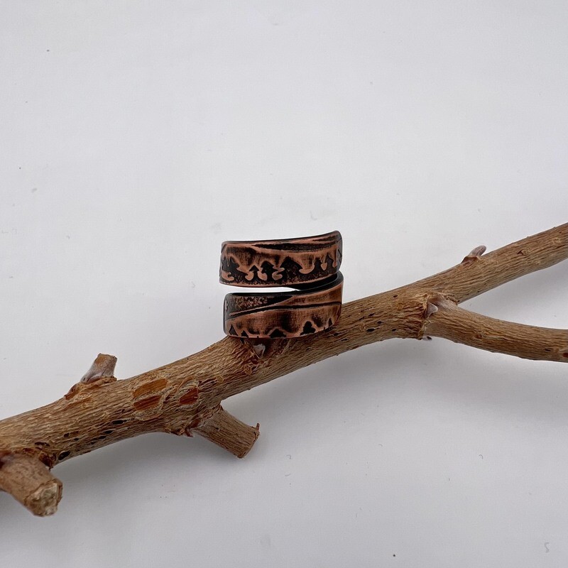 Oxidized Mountain and Trees Narrow Copper Ring Oxidized Mountain and Trees Narrow Copper Ring