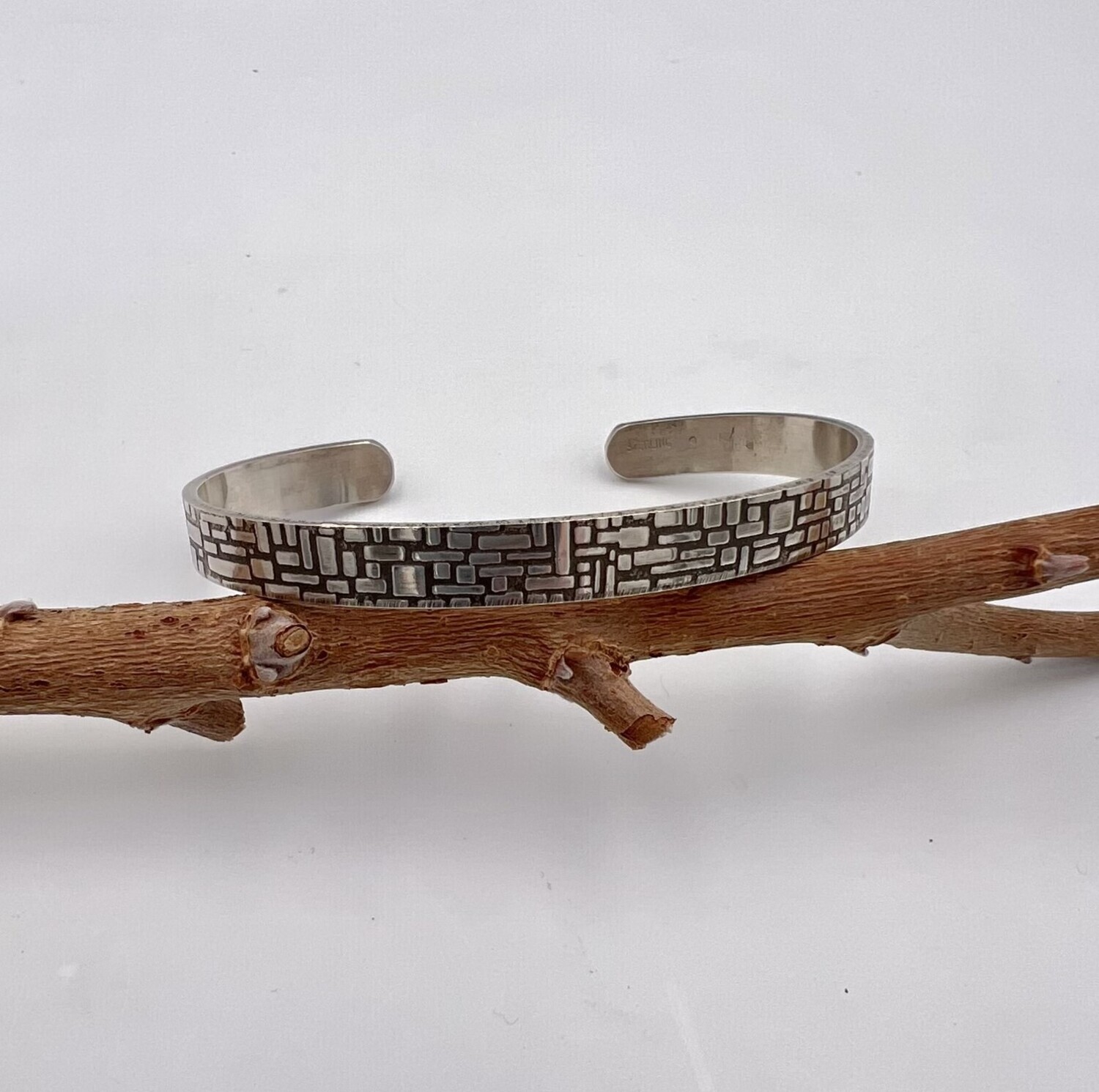 Small Squares Pattern on Narrow Oxidized Sterling Silver Cuff Small Squares Pattern on Narrow Oxidized Sterling Silver Cuff