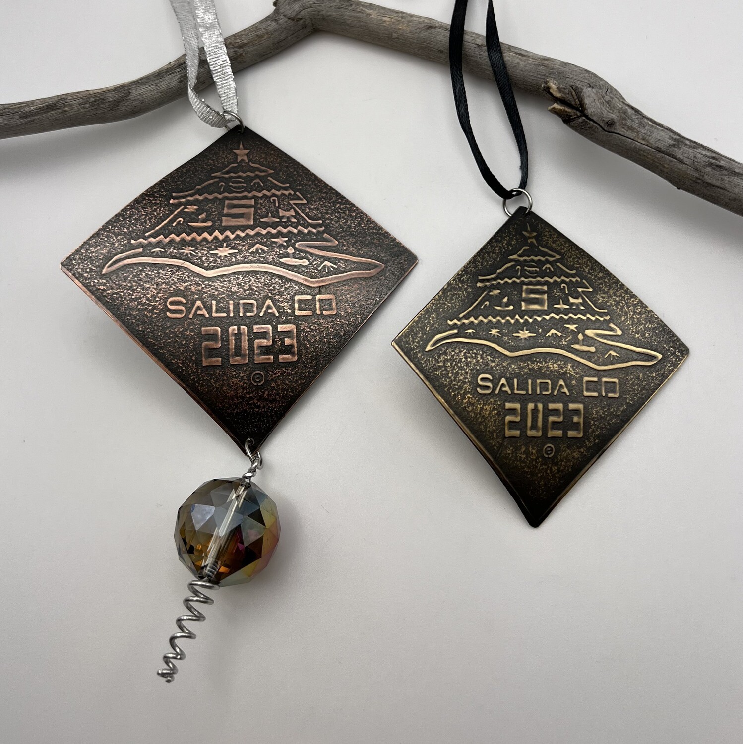 S Mountain Salida Colorado Yearly Ornament with Metal & Crystal Choice