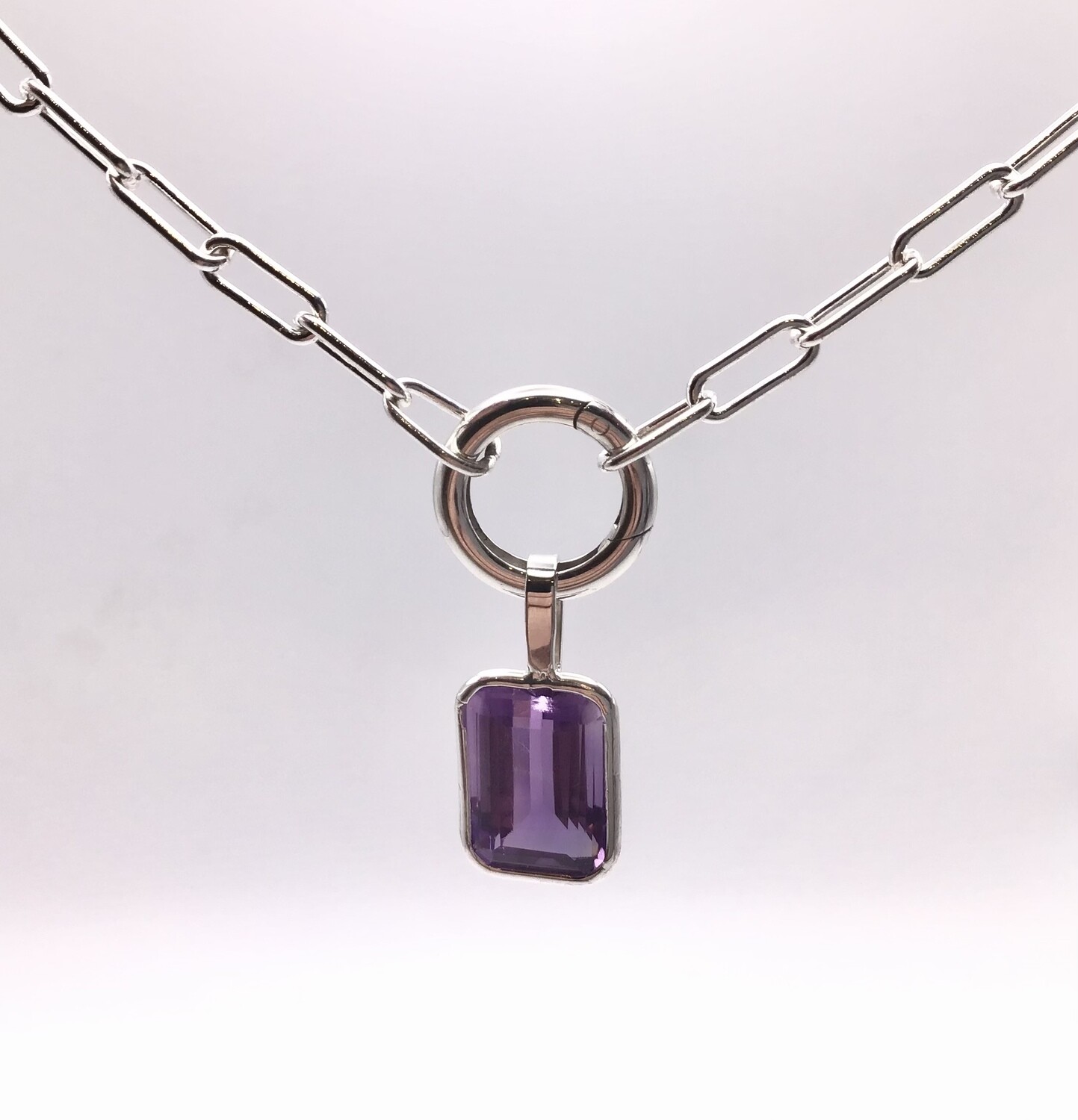 Emerald Cut Amethyst Sterling Silver Necklace with Customizable Chain Options