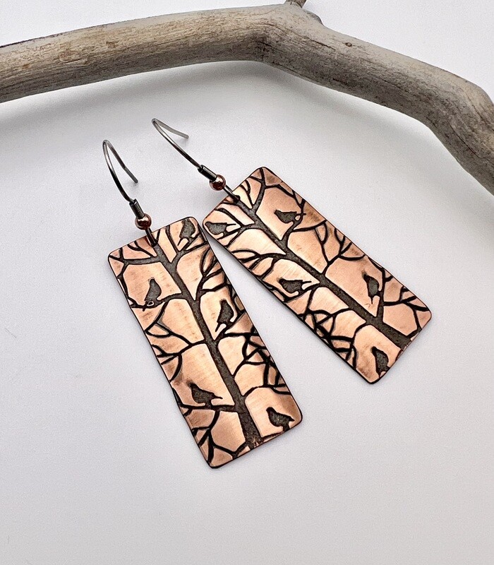 Oxidized Copper Birds in the Tree Earrings Oxidized Copper Birds in the Tree Earrings