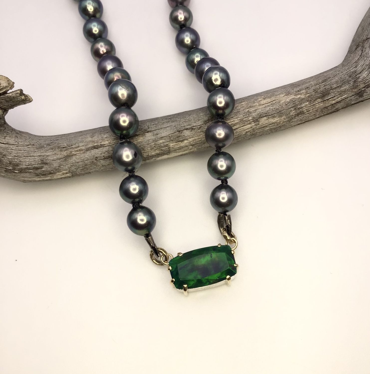 Black Opal and Black Pearl Beaded Necklace Black Opal and Black Pearl Beaded Necklace