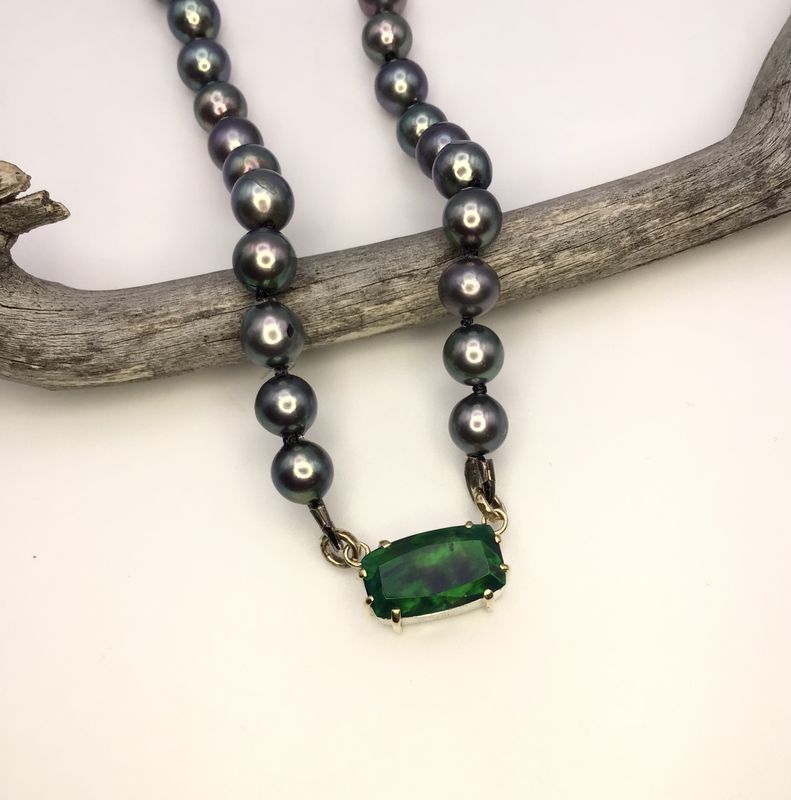 Black Opal and Black Pearl Beaded Necklace Black Opal and Black Pearl Beaded Necklace