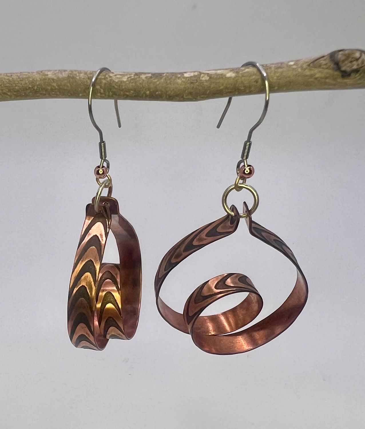 Funky Copper Hoop Earrings with the Oxidized Wave Pattern Funky Copper Hoop Earrings with the Oxidized Wave Pattern