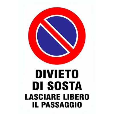 CARTELLO &#39;DIVIETO DI SOSTA LASCIARE LIBERO IL PASSAGGIO&#39; 20x30 cm - 10 pz
