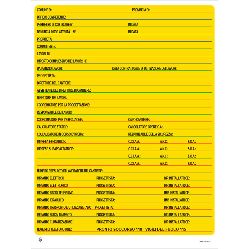 CARTELLO &#39;CONCESSIONE EDILE&#39; COLORATO 60x80 cm - 10 pz