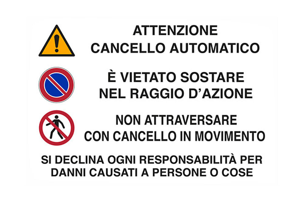 CARTELLO &#39;ATTENZIONE CANCELLO AUTOMATICO&#39; 20x30 cm - 10 pz