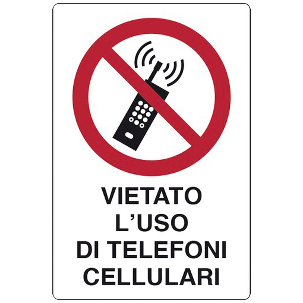 CARTELLO ADESIVO &#39;VIETATO L&#39;USO DEI TEL. CELLULARI&#39; 30x20 cm - 10 pz
