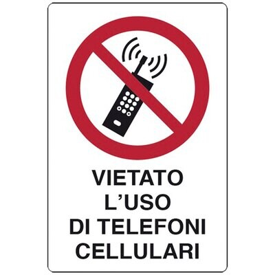 CARTELLO ADESIVO &#39;VIETATO L&#39;USO DEI TEL. CELLULARI&#39; 30x20 cm - 10 pz